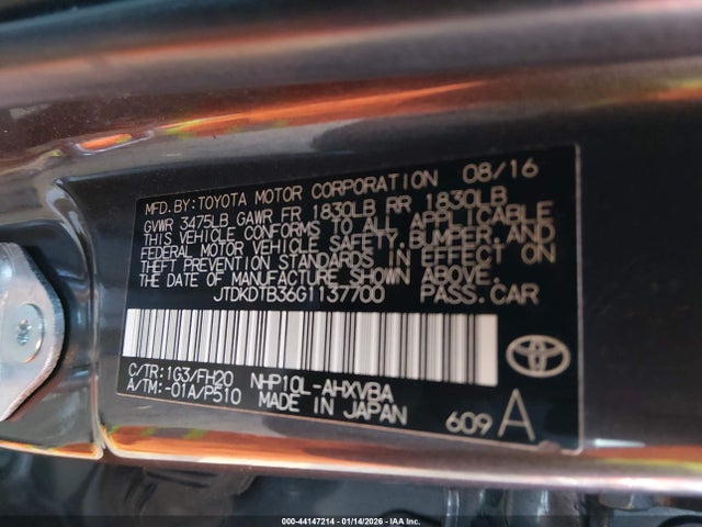 JTDKDTB36G1137700 Toyota Prius C One