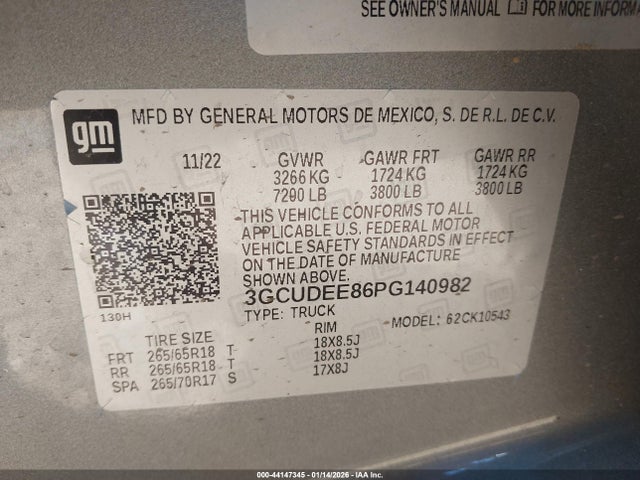 3GCUDEE86PG140982 Chevrolet Silverado 1500 4wd Short Bed Rst