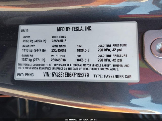 2019 TESLA MODEL 3 5YJ3E1EB6KF195279 Photo 8