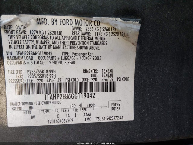Ford TAURUS SEL 2016 1FAHP2E86GG119042 Image 9