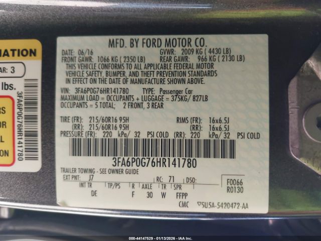 2017 FORD FUSION 3FA6P0G76HR141780 Photo 8