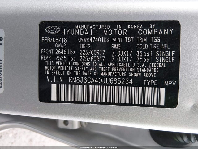 KM8J3CA40JU685234 Hyundai TUCSON SEL