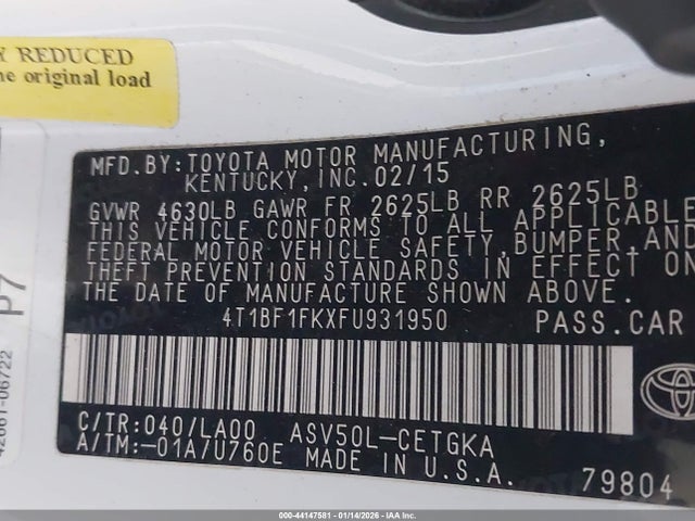 Toyota CAMRY XLE 2015 4T1BF1FKXFU931950 Image 9