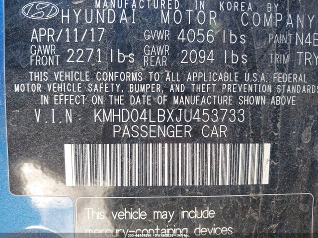 KMHD04LBXJU453733 Hyundai Elantra Sport