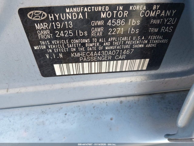 Aukcja sprzedaży 2013 Hyundai Sonata Hybrid Limited, vin: KMHEC4A43DA071467, numer aukcji: 44147657