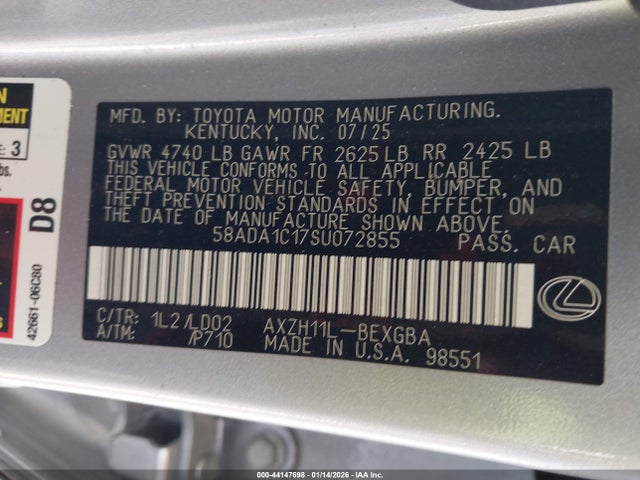 44147698 :رقم المزاد ، 58ADA1C17SU072855 vin ، 2025 Lexus Es 300h مزاد بيع