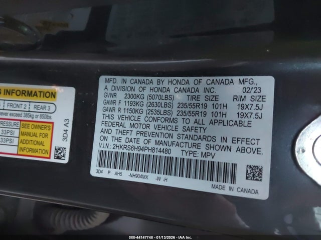44147748 :رقم المزاد ، 2HKRS6H94PH814480 vin ، 2023 Honda Cr-v Hybrid Sport Touring مزاد بيع