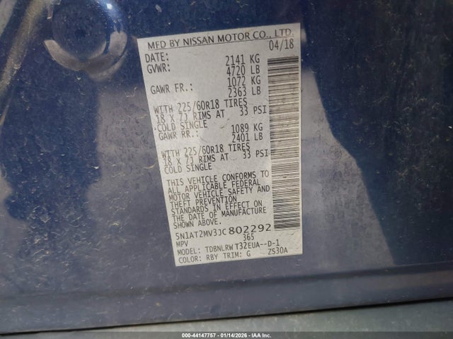 Продажа на аукционе авто 2018 Nissan Rogue Sl, vin: 5N1AT2MV3JC802292, номер лота: 44147757