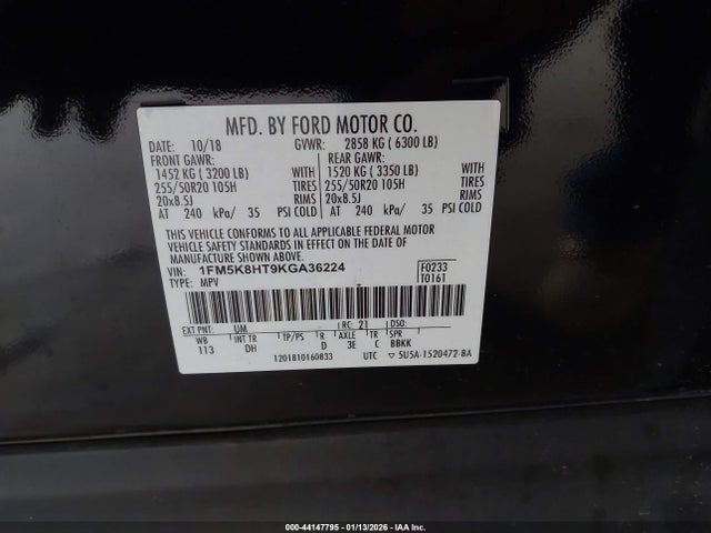 1FM5K8HT9KGA36224 Ford Explorer Platinum