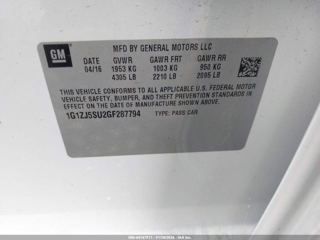 1G1ZJ5SU2GF287794 Chevrolet MALIBU HYBRID