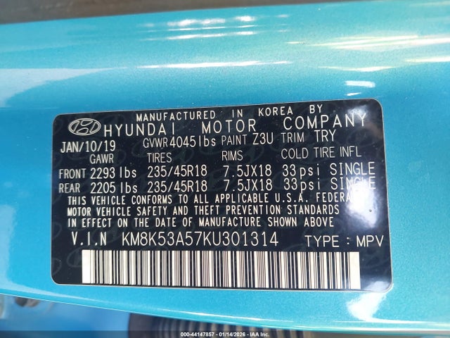 KM8K53A57KU301314 Hyundai Kona Ultimate
