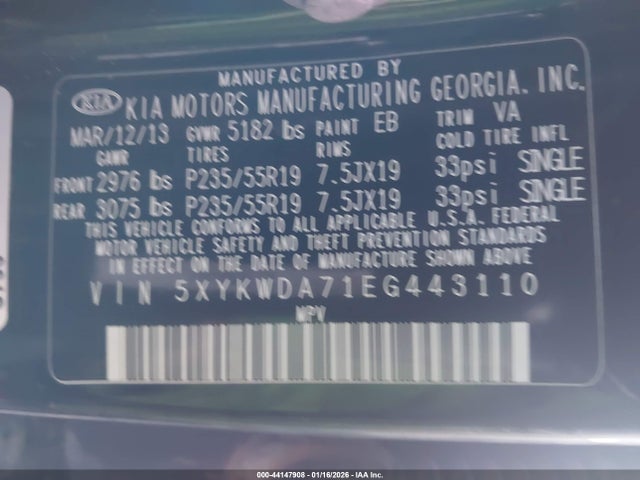 5XYKWDA71EG443110 KIA Sorento Limited V6