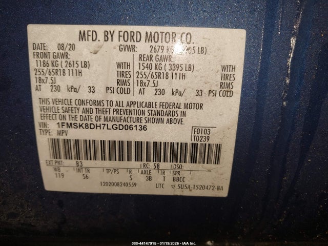 2020 FORD EXPLORER 1FMSK8DH7LGD06136 Photo 8