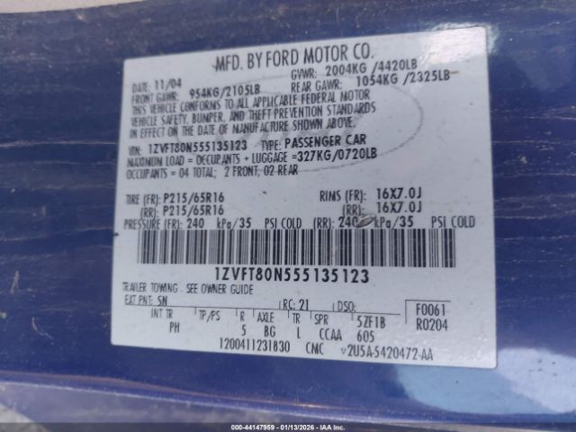 2005 FORD MUSTANG 1ZVFT80N555135123 Photo 8