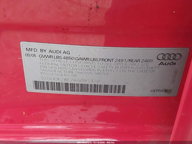 2006 AUDI A4 WAUDF78E26A097310 Photo 8