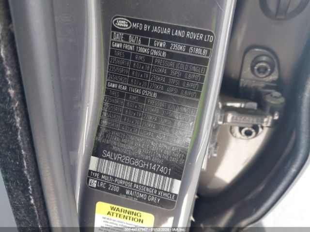 2016 LAND ROVER RANGE ROVER EVOQUE SALVR2BG8GH147401 Photo 8