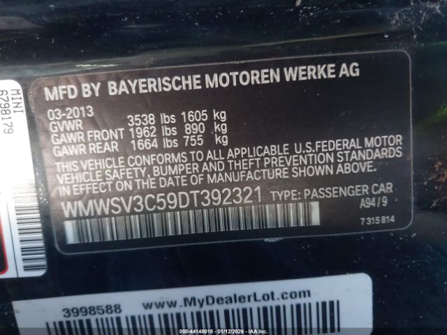 2013 MINI HARDTOP WMWSV3C59DT392321 Photo 8