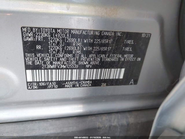 2T3RWRFV3MW125539 Toyota Rav4 Hybrid Xle