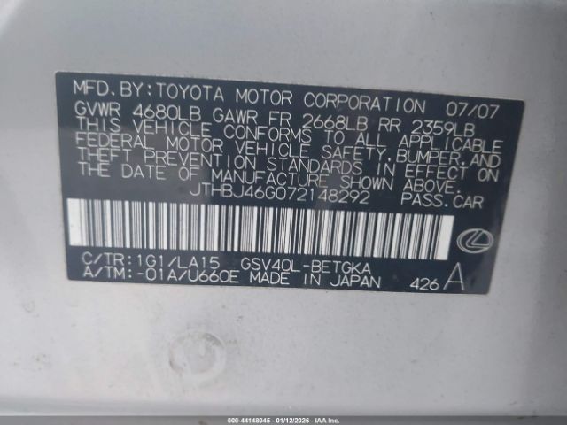 2007 LEXUS ES 350 JTHBJ46G072148292 Photo 8