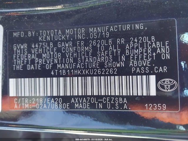 4T1B11HKXKU262262 Toyota CAMRY SE