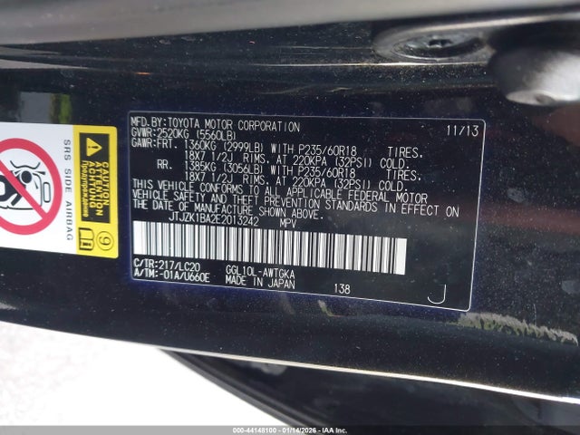 Aukcja sprzedaży 2014 Lexus Rx 350, vin: JTJZK1BA2E2013242, numer aukcji: 44148100