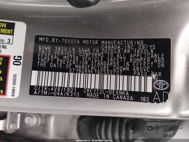 2T1BURHE1GC502727 Toyota COROLLA LE