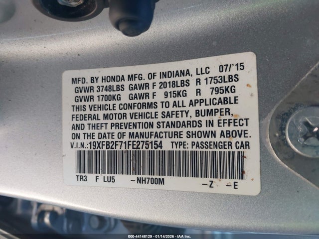 Honda CIVIC SE 2015 19XFB2F71FE275154 Image 9