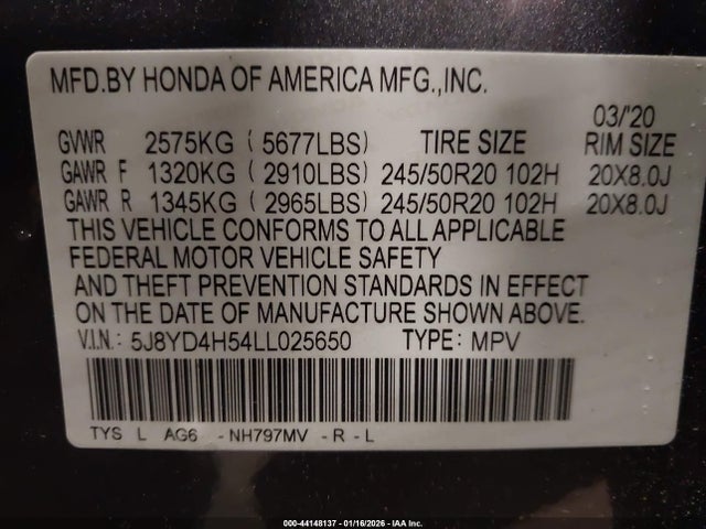2020 ACURA MDX 5J8YD4H54LL025650 Photo 8