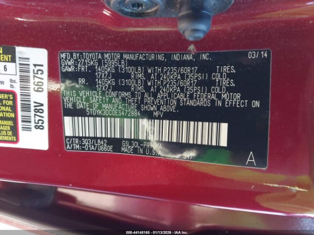 2014 TOYOTA SIENNA 5TDYK3DC0ES472884 Photo 8