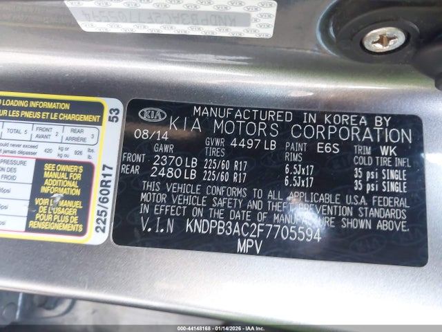 KNDPB3AC2F7705594 KIA Sportage Lx