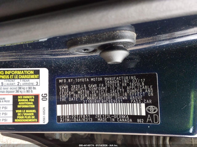 2017 TOYOTA COROLLA 2T1BURHE8HC869691 Photo 8