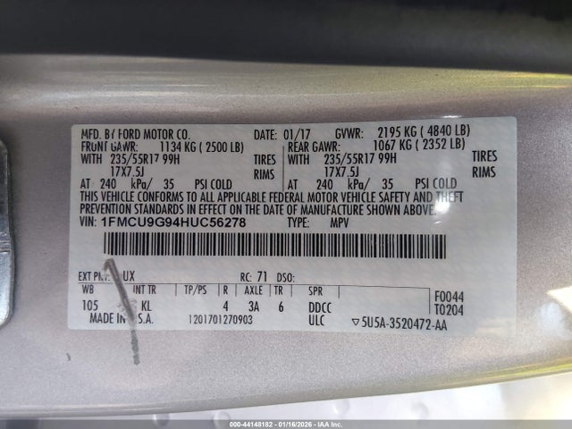 1FMCU9G94HUC56278 Ford ESCAPE SE
