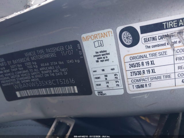 2008 BMW 550I WBANW535X8CT52616 Photo 8