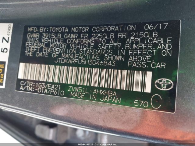 2017 TOYOTA PRIUS JTDKARFU5H3046843 Photo 8