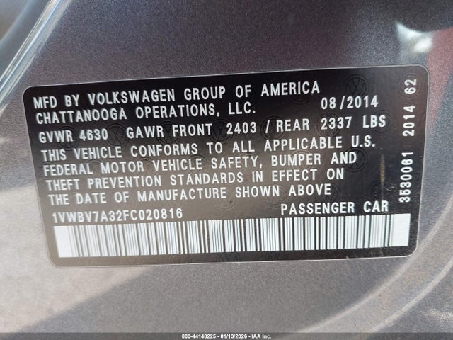 1VWBV7A32FC020816 Volkswagen Passat 2.0l Tdi Se