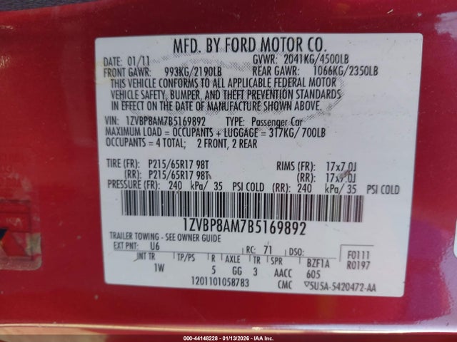 2011 FORD MUSTANG 1ZVBP8AM7B5169892 Photo 8