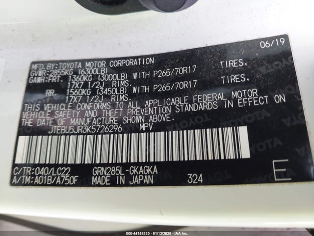 2019 TOYOTA 4RUNNER JTEBU5JR3K5726296 Photo 8