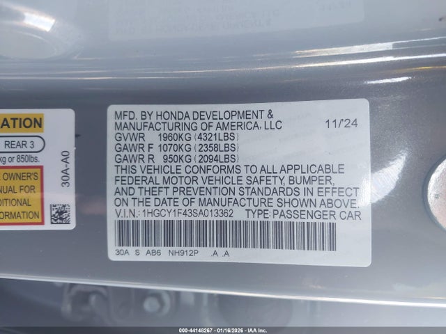 1HGCY1F43SA013362 Honda ACCORD SE