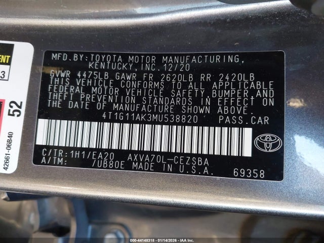 4T1G11AK3MU538820 Toyota CAMRY SE