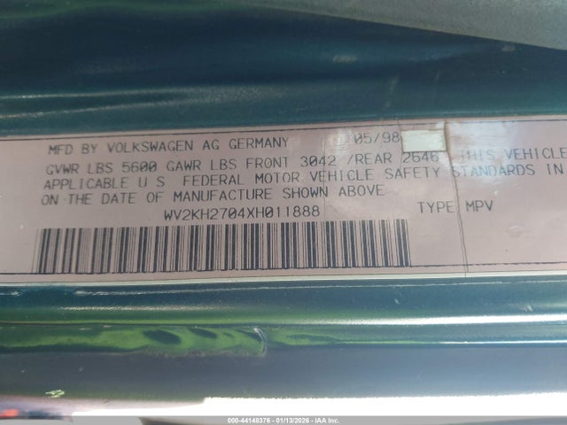 1999 VOLKSWAGEN EUROVAN WV2KH2704XH011888 Photo 8