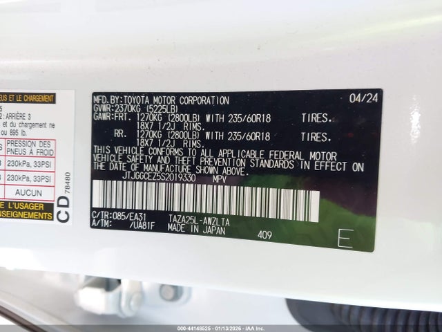 Aukcja sprzedaży 2025 Lexus Nx 350 Premium, vin: JTJGGCEZ5S2019330, numer aukcji: 44148525