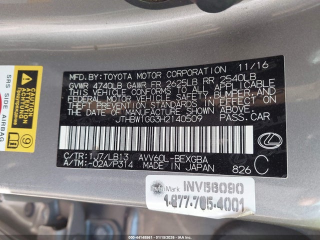 JTHBW1GG3H2140509 Lexus ES 300H