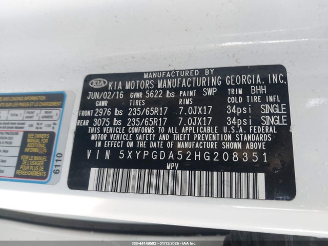 5XYPGDA52HG208351 KIA Sorento 3.3l Lx
