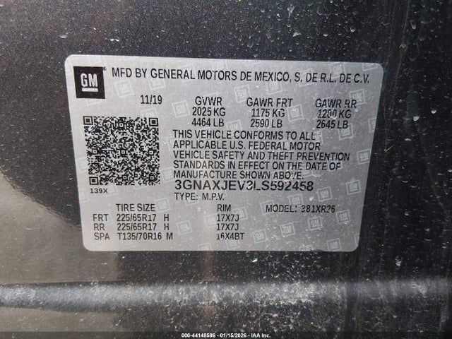 Aukcja sprzedaży 2020 Chevrolet Equinox Fwd 2fl, vin: 3GNAXJEV3LS592458, numer aukcji: 44148586