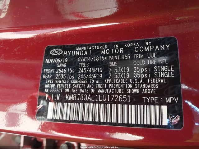 2020 HYUNDAI TUCSON KM8J33AL1LU172651 Photo 8