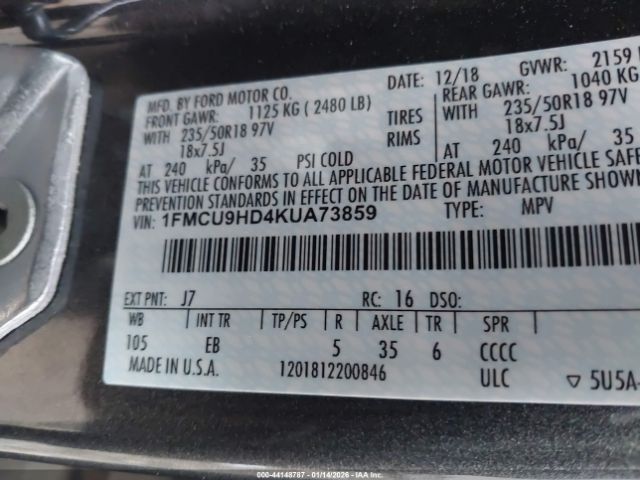 2019 FORD ESCAPE 1FMCU9HD4KUA73859 Photo 8