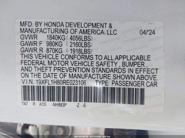 19XFL1H80RE023106 Honda Civic Sport Touring