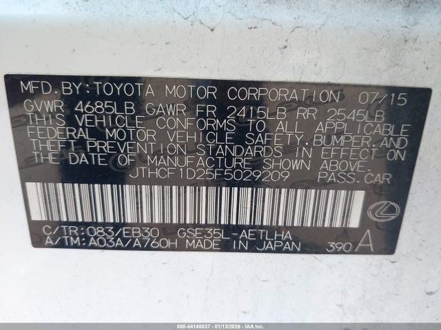 Lexus IS 250 2015 JTHCF1D25F5029209 Image 9