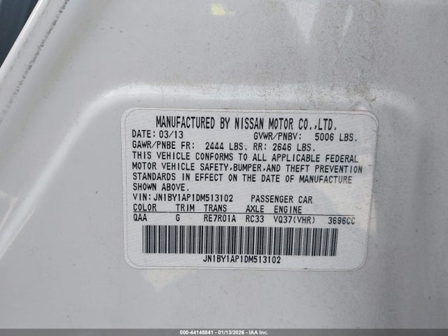 Aukcja sprzedaży 2013 Infiniti M37, vin: JN1BY1AP1DM513102, numer aukcji: 44148841