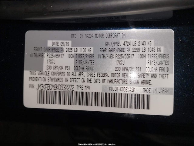 Aukcja sprzedaży 2019 Mazda Cx-5 Touring, vin: JM3KFBCM8K0632272, numer aukcji: 44148886